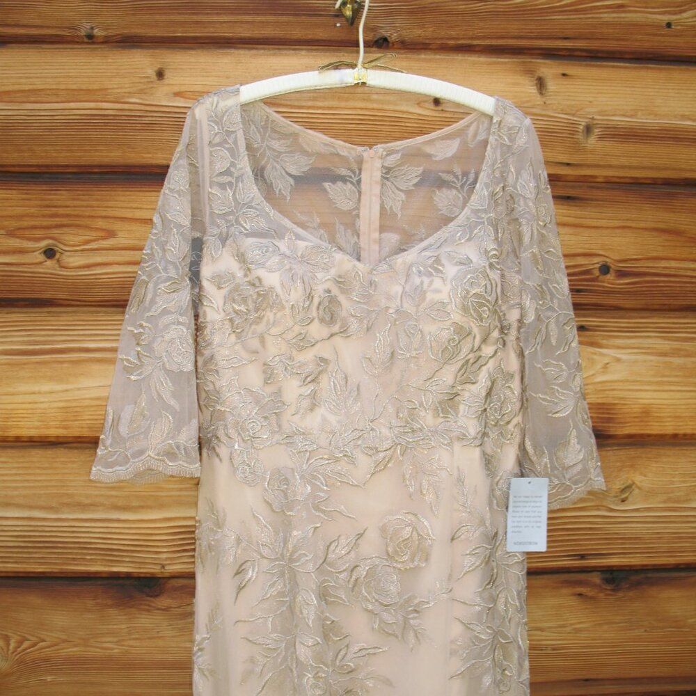 La Femme Women’s Floral Embroidered Mesh A-Line Gown Dress - Picture 6 of 16